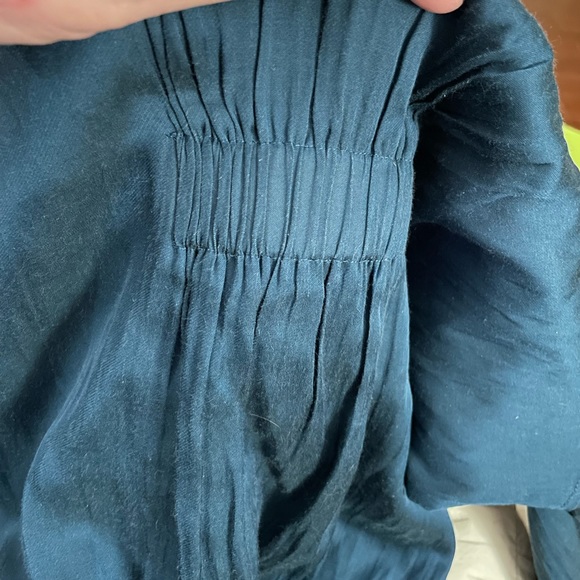 BCBGeneration teal blue button down blouse long sleeve size small cotton stretch - Picture 9 of 11